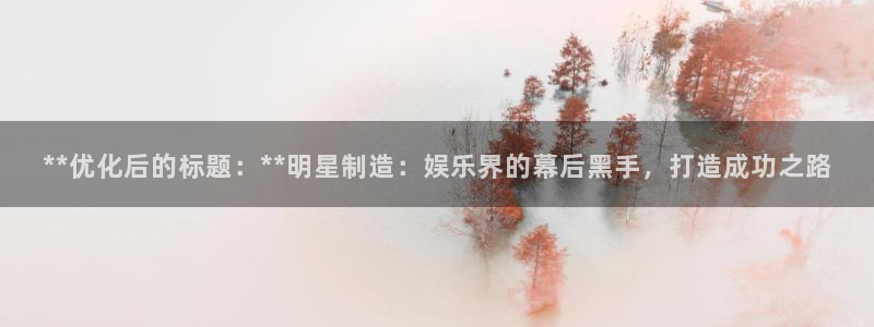 彩神v秘聊号码：**优化后的标题：**明星制造：娱乐界的幕后黑手，打造成功之路